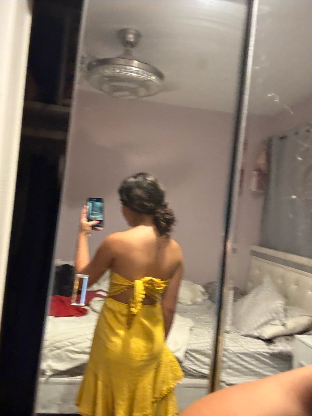 Simplee Apparel Yellow Strapless Back-Tie Ruffled Dress